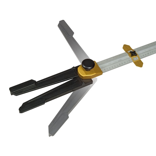 STANLEY STHT1-05933 multifunction marking gauge with adjustable black arms and silver ruler, angled top view.