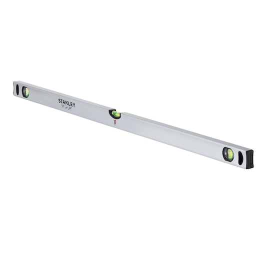 Stanley aluminum spirit level with three vials for accurate measurements, used in construction and DIY.