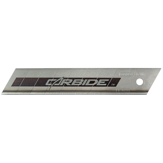 STANLEY STHT2-11818 utility knife blade, silver with carbide branding, side angle, white background.