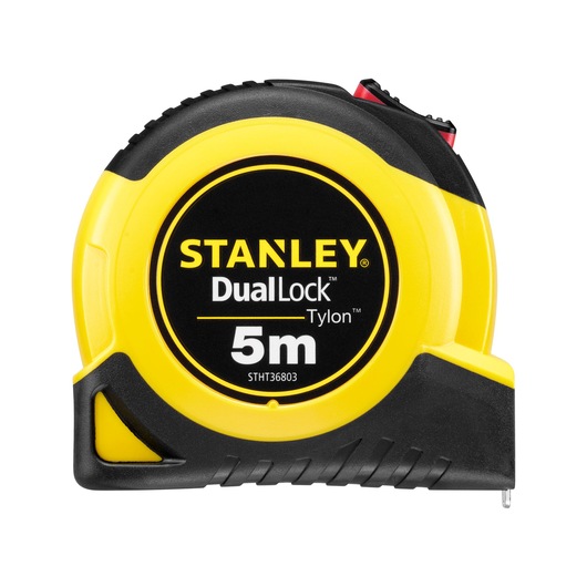STANLEY STHT36803-0 DualLock Tylon 5m yellow and black tape measure, front view on white background.