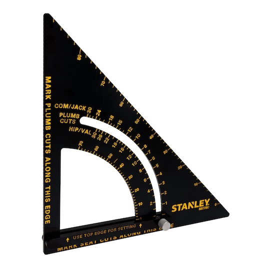 STANLEY STHT46054-0 black metric quick square with yellow markings, front angle on white background.