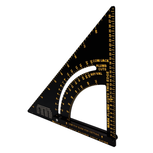 STANLEY STHT46054-0 black and yellow carpenter's square with angle markings, photographed on white background.