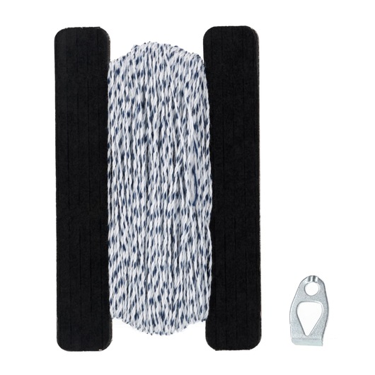 STANLEY STHT47313-0 blue and white twisted mason line on black spool, front angle, photography product.