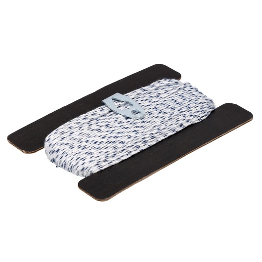 STANLEY STHT47313-0 photography of white and blue twisted string with metal loop on cardboard holder, angled view.