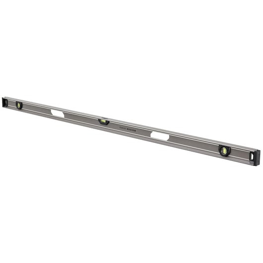 Stanley aluminum spirit level with three bubble vials and handle slots for precise measurements.